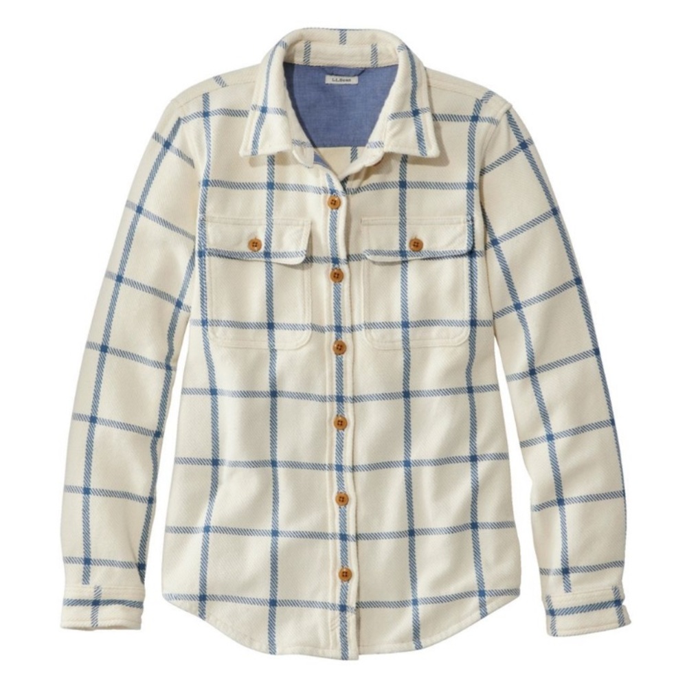 L.L. Bean Cream and Blue Plaid Button Down Shirt